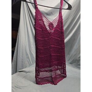 SAY WHAT? Pink Silk Crochet Beaded Tank Top